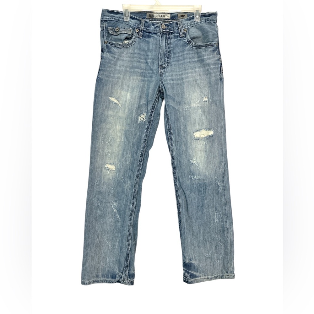 BKE Jake‎ Men's Light Blue Distressed Jeans size 34R 31L (E65)